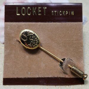 Vintage gold oval locket stick pin